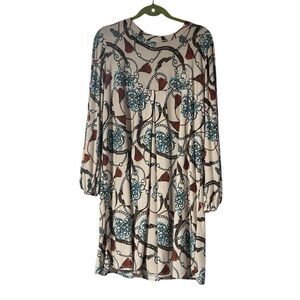 Egy Dress Womens XL Beige Brown Teal Classic Swingy Polyester‎ & Spandex